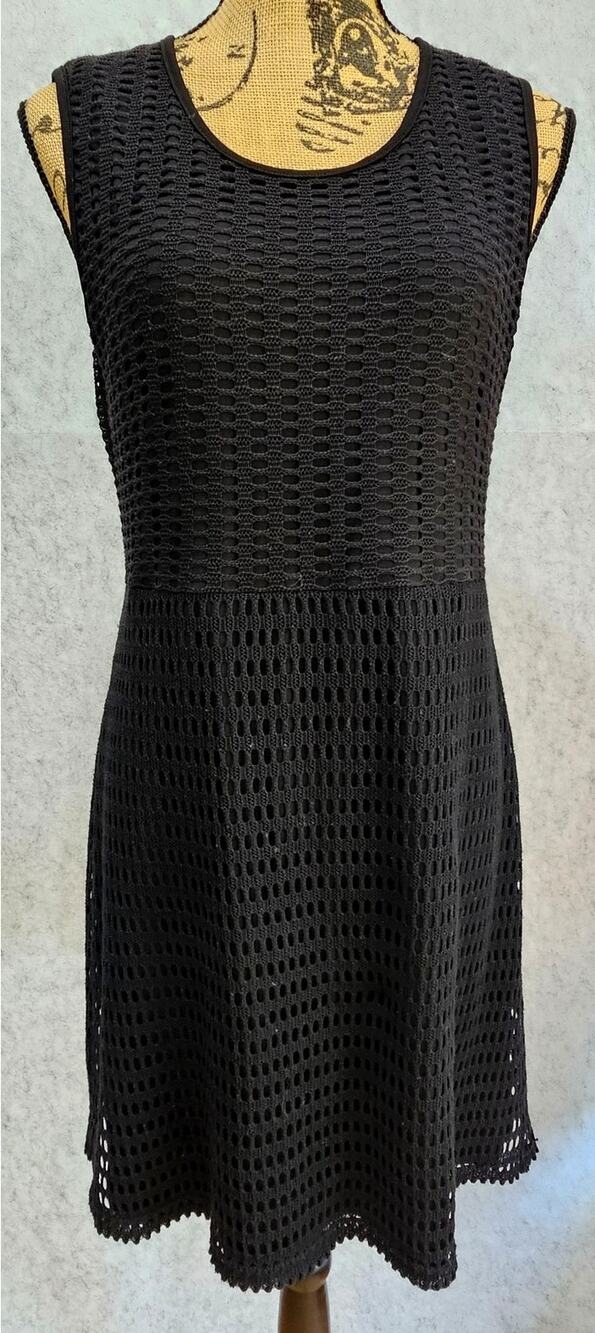 Ellie Kai Crochet Knit Fit & Flare Dress Black Sleeveless Zipper Back New Sz 8